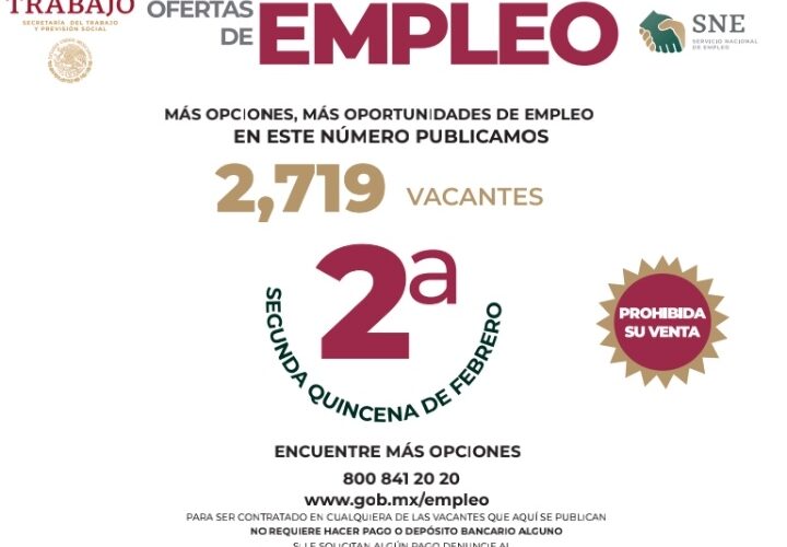 Anuncia Secretaría del Trabajo eventos de empleo del 22 al 26 de febrero