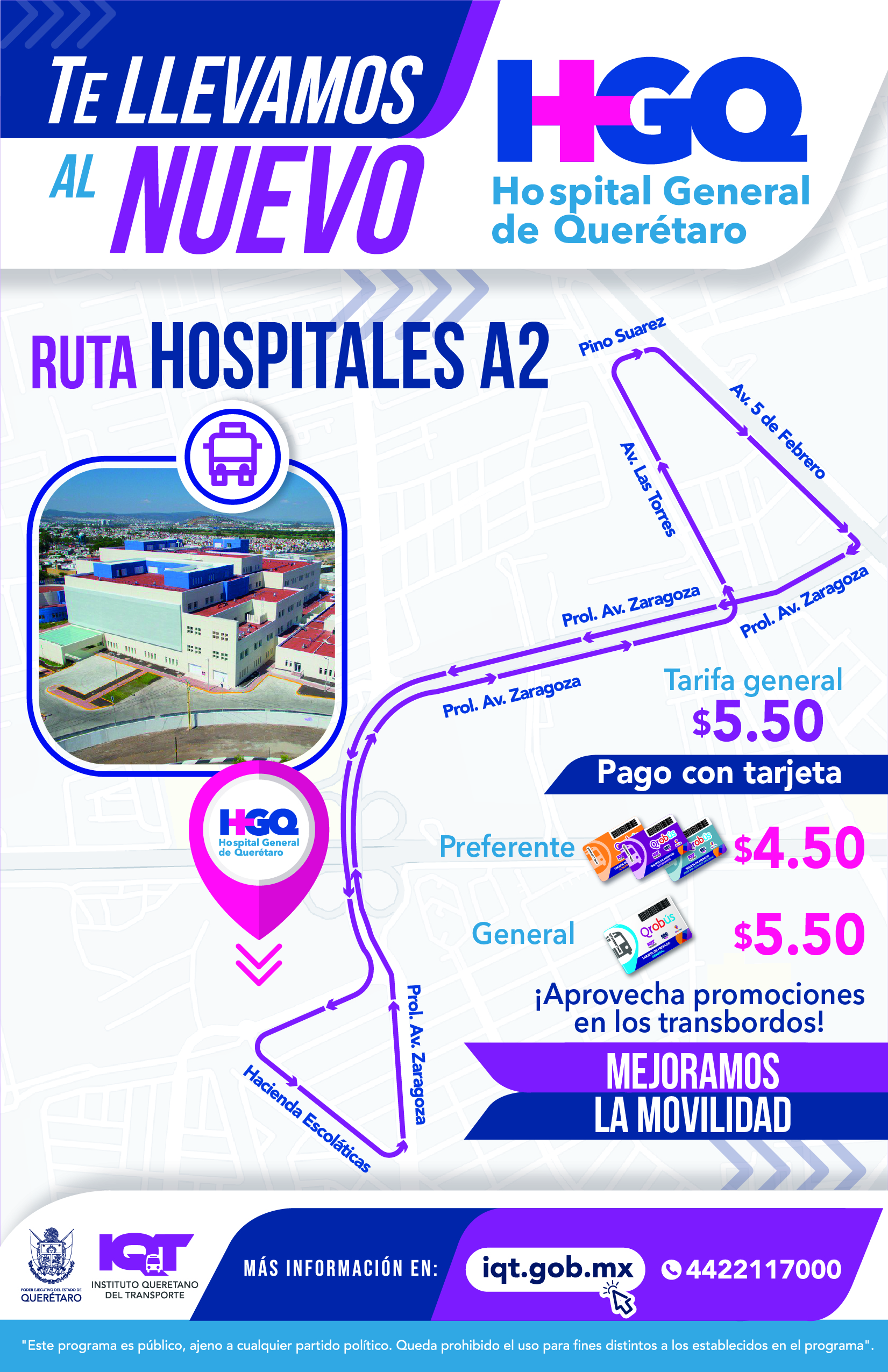 A partir de hoy, 1 de marzo, la Ruta Hospitales te acerca al Nuevo Hospital General de Querétaro