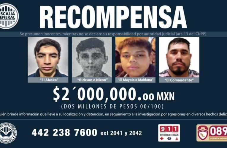 Ofrecen recompensa millonaria por información sobre paradero de presuntos homicidas