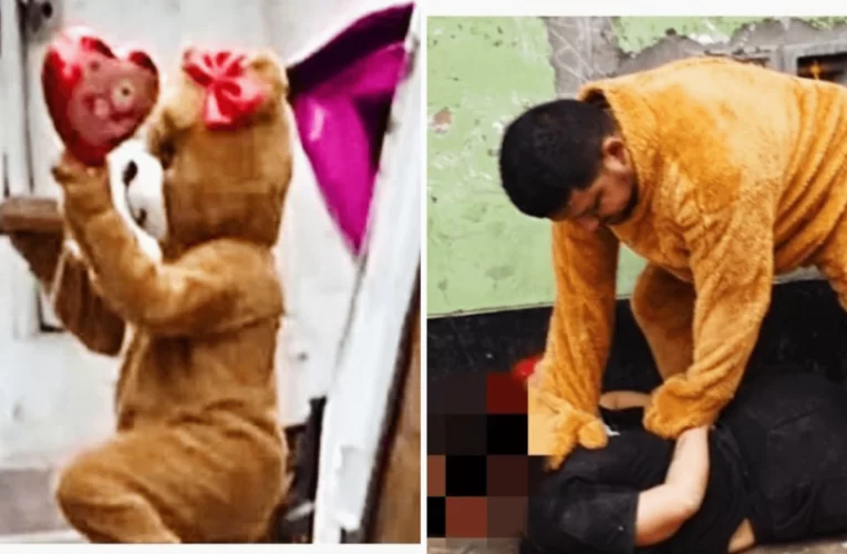 Policía Nacional de Perú sorprende con operativo de San Valentín disfrazado de oso de peluche