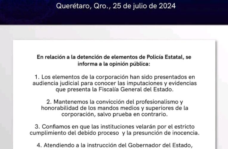 Mandos de Policía Estatal detenidos enfrentarán proceso el libertad