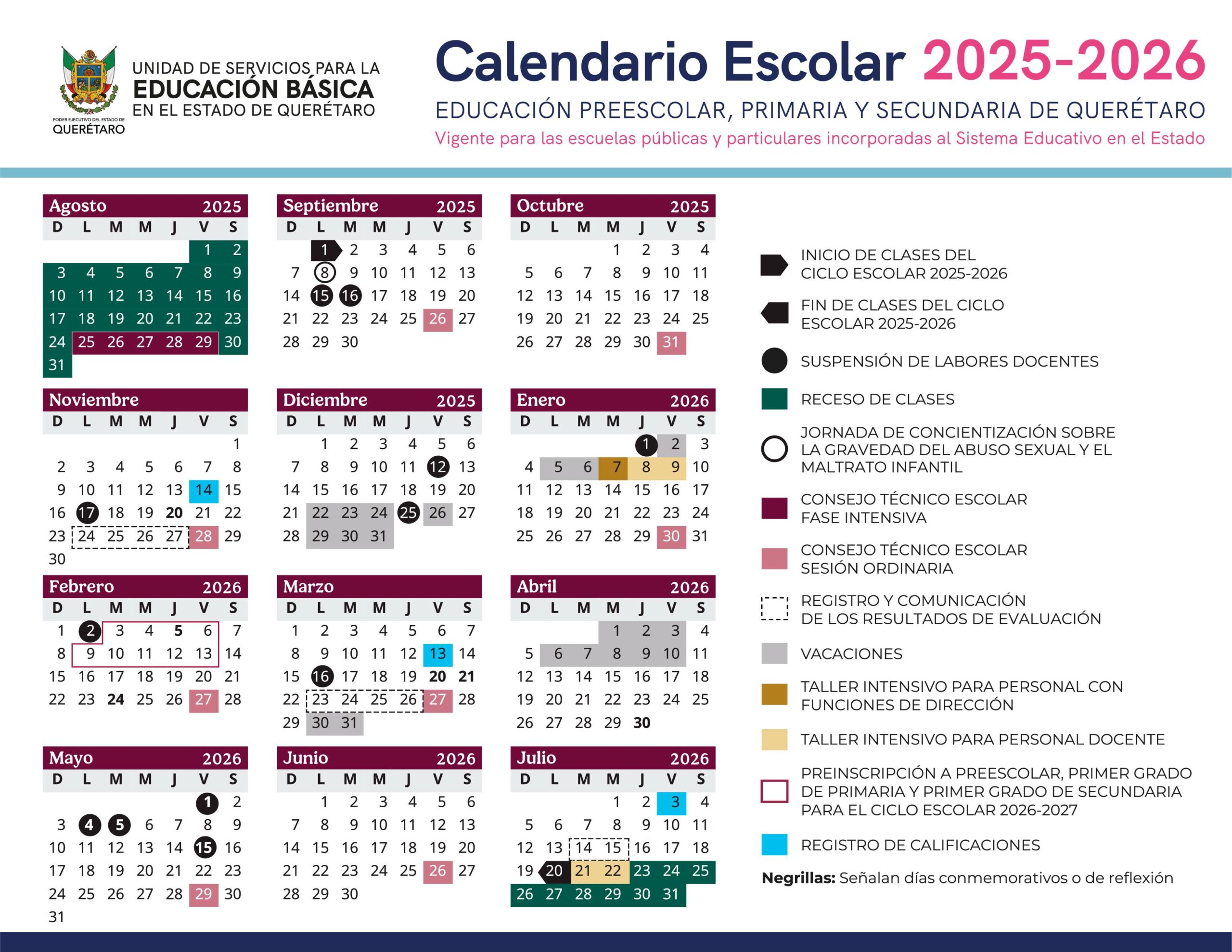 Ajustan calendario escolar 2025-2026 para educación básica en Querétaro