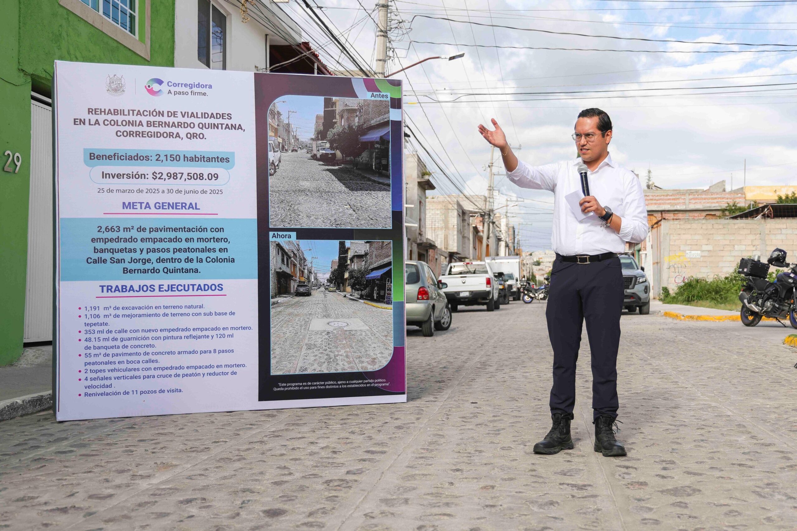 Entregan rehabilitación de la calle San Jorge en la colonia Bernardo Quintana