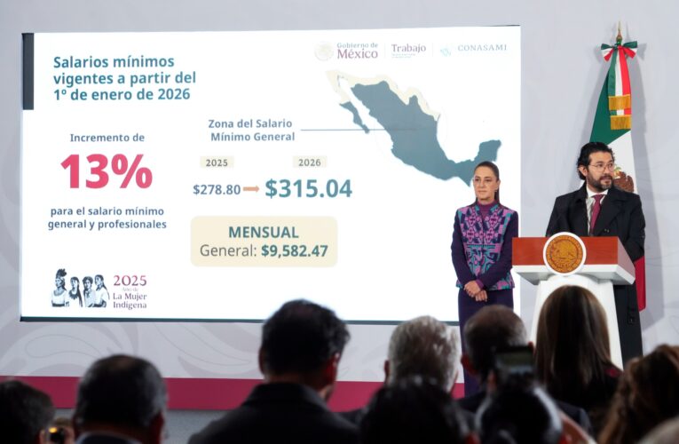 PRESIDENTA CLAUDIA SHEINBAUM ANUNCIA AUMENTO DEL 13% AL SALARIO MÍNIMO GENERAL PARA 2026