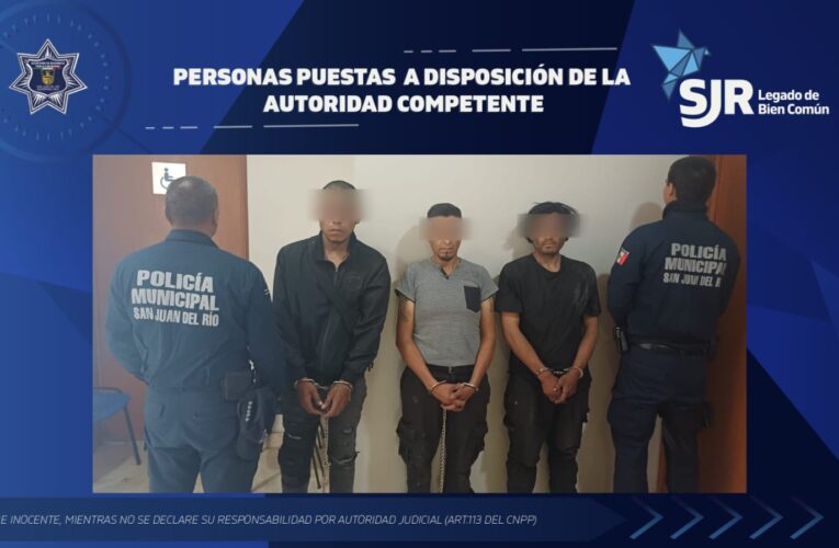 Detiene SSPM de San Juan del Río a tres sujetos por presuntos delitos contra la salud y portación de arma prohibida